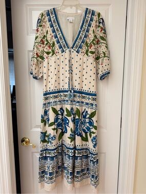 House of Harlow 1960 Cream Maxi Dress with Blue and Green Floral Print